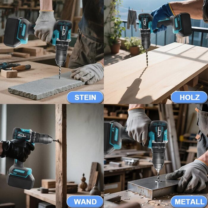 Акумуляторний ударний дриль-шуруповерт сумісний з Makita 18V, 13 мм, безщітковий, 35+3 ступені крутного моменту, 90 Н.м, 2 регульовані ступені, акумуляторний шуруповерт з 3 насадками (без акумулятора)