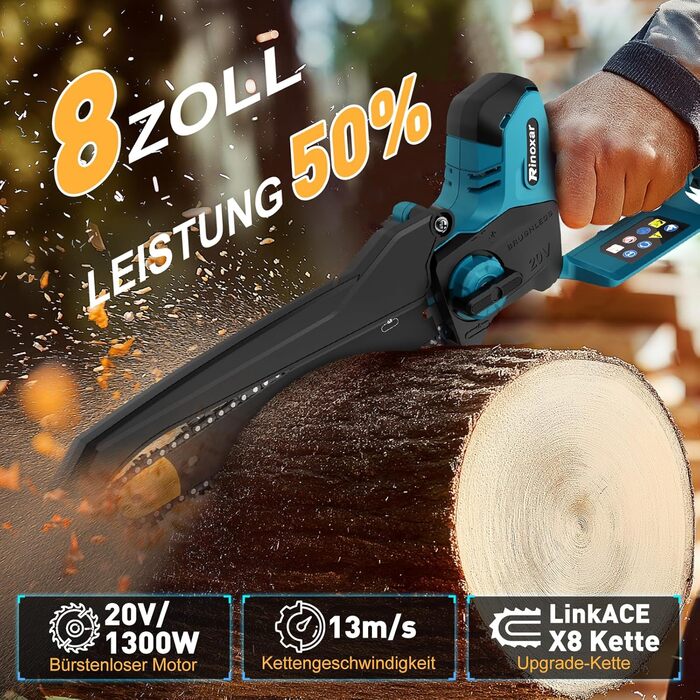 Акумуляторна міні-пила PowerCut X9 PRO 6 дюймів з автоматичним змащенням, 8000mAh, 2 акумулятори