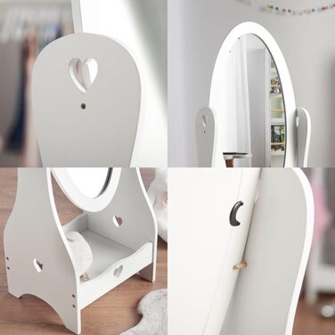 Standing Mirror for Children aged 3-7, Wooden Children's Mirror for Girls' Room, Mirror for Children's Room, Children's Mirror with Storage, Girls' Freestanding Standing Mirror White, Christmas Gifts