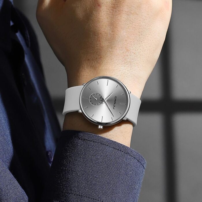Годинник чоловічий CRRJU з силіконовим ремінцем, ультратонкий, водонепроникний, мінімалістичний, спортивний, кварцовий (сірий)