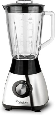 Блендер TurboTronic 1200W з скляною чашею 1,5л, з функцією Ice Crush, срібний, для приготування смузі