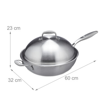 Relaxdays Stainless Steel Wok with Lid
