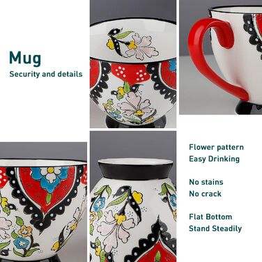 Set of 4 mugs, 444 ml large ceramic coffee mugs for tea, milk, latte, cappuccino, cocoa, cereal, hot chocolate, gift for men, women, friends, family