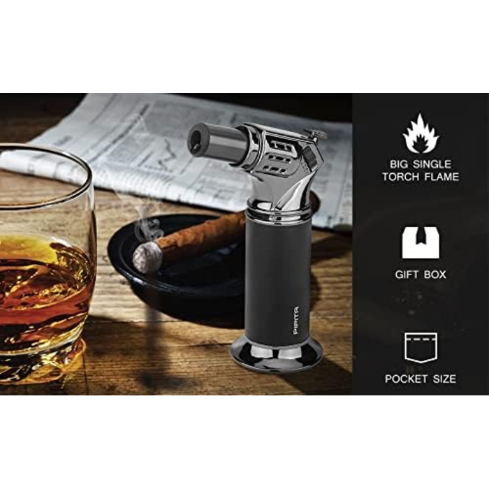 Вітростійка запальничка PIPITA з блокуванням безпеки, регульоване полум'я, одноразове, заправне, для кемпінгу, кулінарії, крему брюле (без газу)