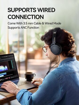 1MORE SonoFlow Pro - Бездротові навушники Over-Ear з активним шумозаглушенням, LDAC, Hi-Res Audio, Bluetooth 5.4, 100 годин роботи, швидка зарядка, 3.5 мм кабель, AI шумозаглушення (Чорний)