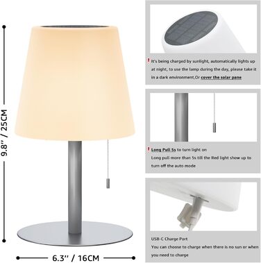 Світлодіодний солярний світильник для столу, вуличний, 2-в-1, бездротовий, 8 кольорів, для саду, кемпінгу (Срібний)