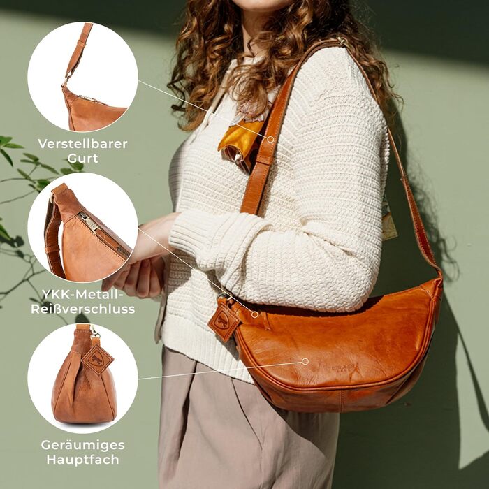 Сумка через плече Berliner Bags Luna з натуральної шкіри, коричнева. Містка жіноча сумка-банан