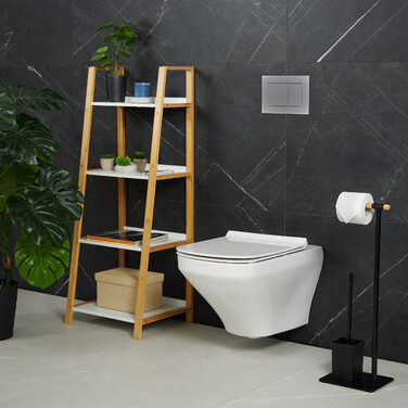 Relaxdays Toilet Set made of Bamboo & Stainless Steel