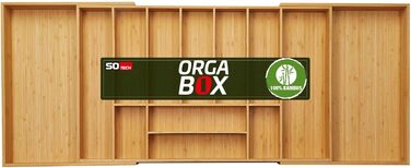 Універсальний бамбуковий органайзер для столових приборів Orga-Box, регульований, 13 відділень, для шаф шириною 900-1200 мм, глибина шухляди 473 мм