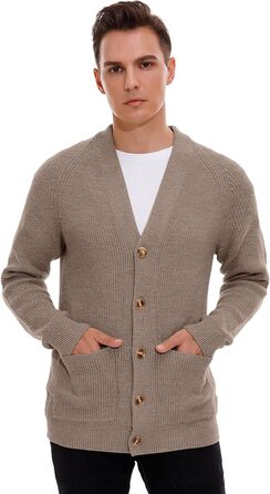 Чоловічий в'язаний кардиган Sailwind з V-подібним вирізом, зимова куртка, класичний дизайн, довгий рукав, з ґудзиками та кишенями (Пустельний хакі, L)
