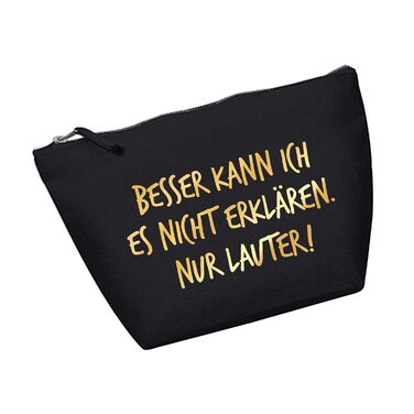Косметичка RaketeBerlin середня, бавовняний канвас, з написом 'Besser kann ich es nicht erklären. Nur Lauter!'