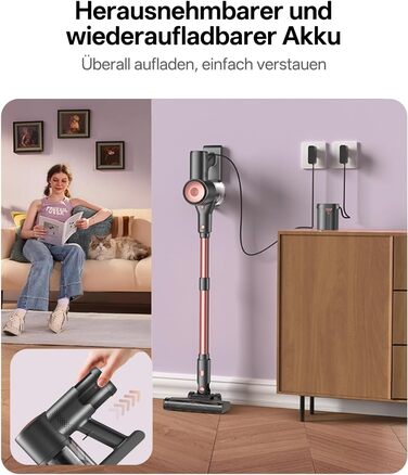 Бездротовий акумуляторний пилосос Vexilar V10PRO 6-в-1 з LED, потужність 450W, час роботи 45 хв, сила всмоктування 45000Pa. Підходить для твердих поверхонь, килимів та видалення шерсті тварин. Компактний, легкий, з телескопічною трубою. Колір: Рожевий.