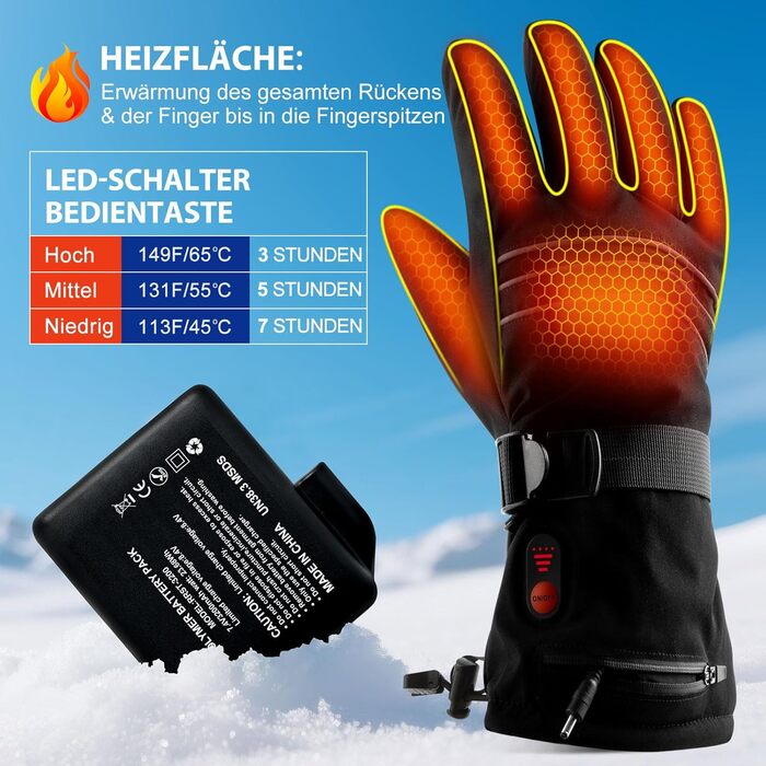 Електричні гріючі рукавиці для чоловіків та жінок, 7.4V 3200mAh, для зимових видів спорту, XL, Чорний