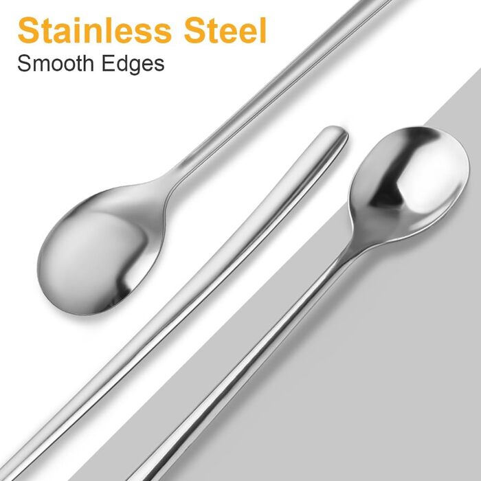 Набір ложок для лате макіато, 8 шт., 24 см, нержавіюча сталь, для десертів, кави, молочних коктейлів, морозива, придатні для миття в посудомийній машині, сріблясті