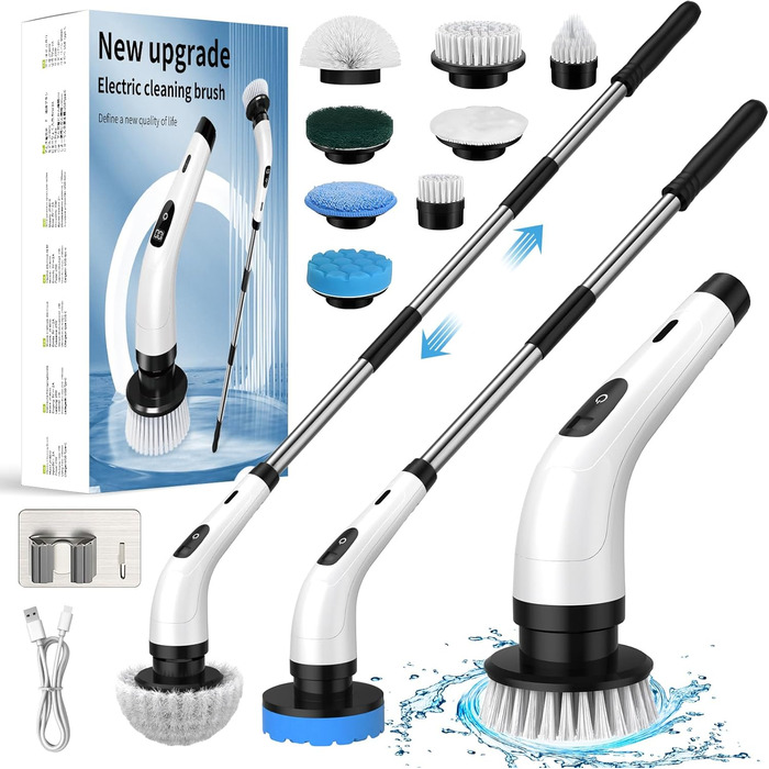 Electric Cleaning Brush, Battery-Powered Cleaning Brush, Electric Cleaning Brush for Bathroom, Electric Scrub Brush, with 8 Interchangeable Drill Brush Heads