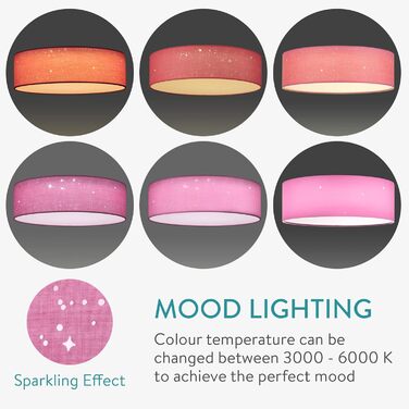 Navaris LED Ceiling Light - Dimmable Color Temperature Change Remote Control - 22W Starry Sky - Living Room Lamp Bedroom Ceiling Lamp Children's Room Lamp Ceiling (40cm, Pink)