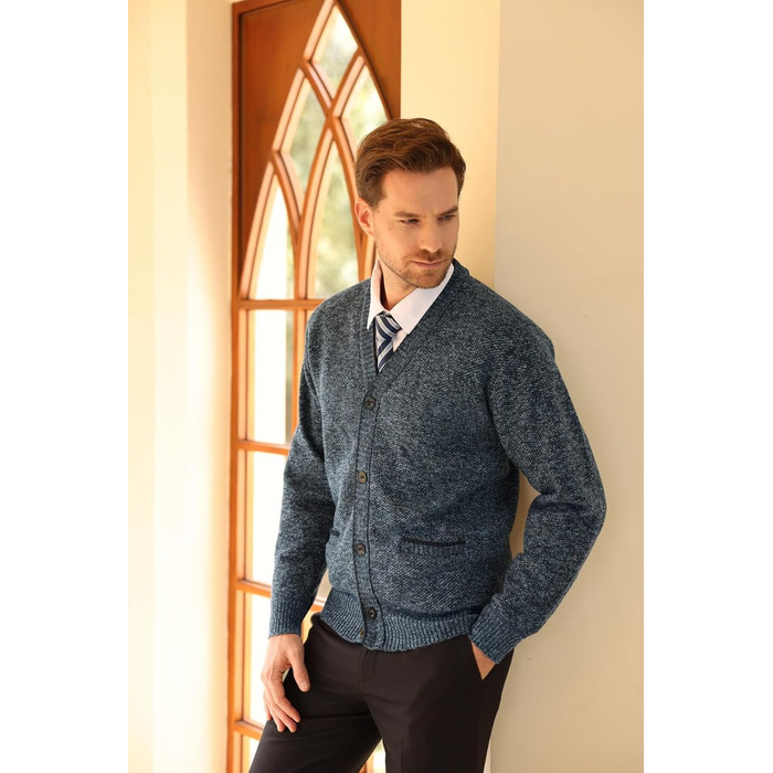 Чоловічий в'язаний кардиган Allthemen з V-подібним вирізом, з підкладкою та ґудзиками, грубий в'язаний светр, тепла перехідна куртка для чоловіків (4XL, сірий+блакитний)