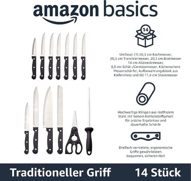 Amazon Basics Premium Knife Block Set - 9 Piece Black Kitchen Knife Set
