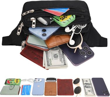 Чоловіча/жіноча поясна сумка на пояс, унісекс, 60 см, для подорожей, активного відпочинку, собак, чорна