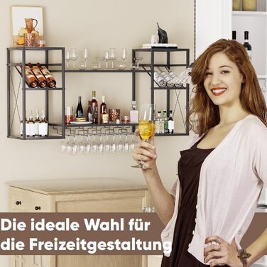 Настінна вітрина для вина UYOYOUS на 2 яруси з металу, 120 см, з 6 тримачами для келихів, барна вітрина для винних пляшок, підвісна вітрина для спиртних напоїв для дому, кухні, їдальні, ресторану, чорна