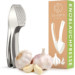 Преміум-прес для часнику Oliver's Kitchen® - зручний та легко миється - подрібнює часник та імбир без лушпиння - міцний та довговічний (сріблястий)