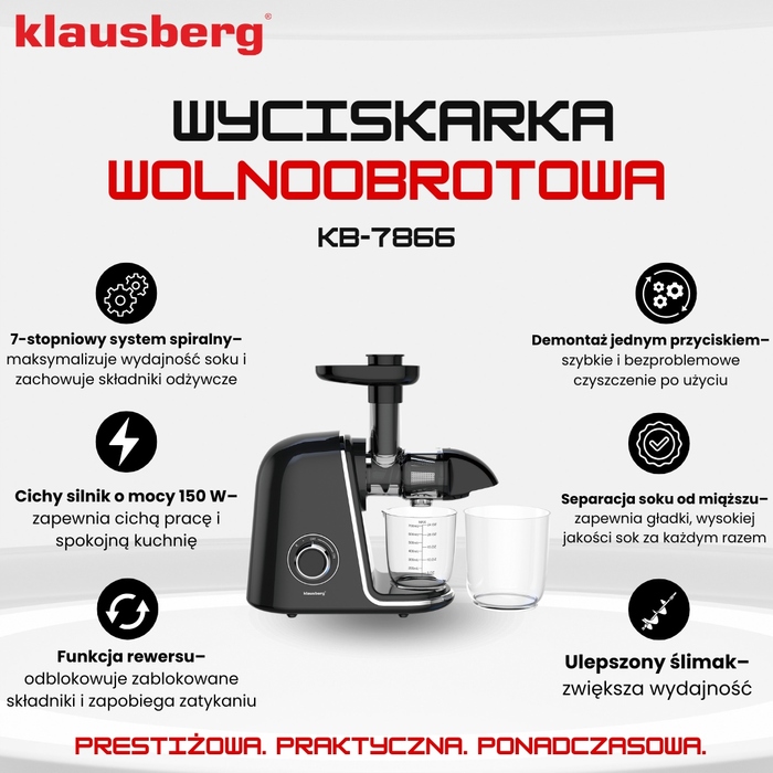 Горизонтальна шнекова соковижималка Klausberg KB 7866 150 Вт
