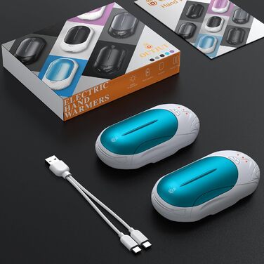 Електричний грілка для рук 2-в-1 OUTJUT 6000mAh, USB, акумулятор, 20 годин роботи, 3 режими нагріву, швидкий нагрів, для спорту на відкритому повітрі, подарунок на Різдво (4-блакитний та білий)