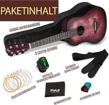 Акустична гітара Pyle – Класична гітара з датчиком, для початківців, дітей та дорослих, розмір 1/2, з тюнером та комплектом Crimson Burst Matt