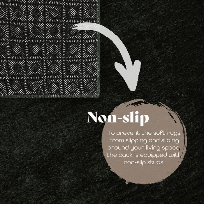 Килимок для вітальні TT Home з коротким ворсом, чорного кольору, 120 см (круглий), антиковзаюча підкладка, сучасний, можна прати