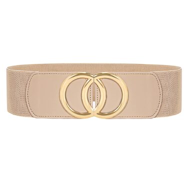 Жіночий широкий еластичний пояс JasGood вінтажний, бежевий, 70 см (під талію 71-80 см) з золотою пряжкою