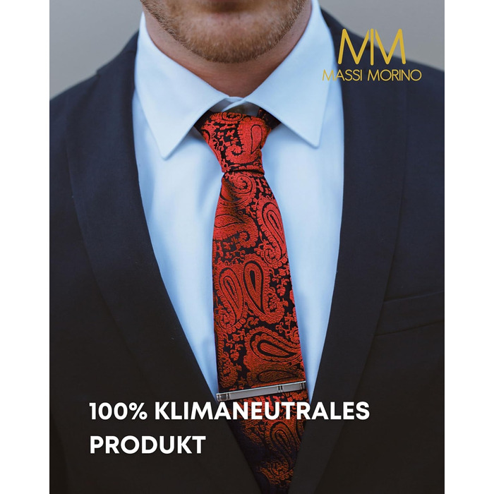 Набір краваток Massi Morino для чоловіків з нагрудним хустинкою, краватковою голкою та запонками. Ідеальний подарунок на весілля. Paisley, червоний колір.