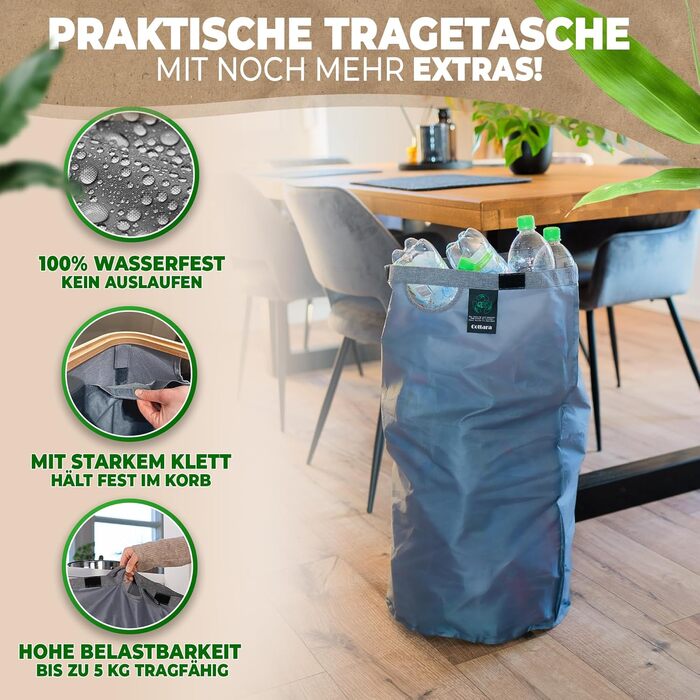 Deposit bottle collection container with lid and carrying bag | Deposit container with holes, rotatable | Ideal deposit bottle storage, empty container collection container, bottle collector (Gray)