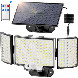 Сонячні LED ліхтарі для вулиці з датчиком руху, 212 LED, 3 режими, IP65, водонепроникні, настінні, садові прожектори, холодне біле світло (2 шт. / 1 шт.)