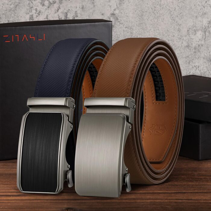 Чоловічий шкіряний ремінь Zitahli з автоматичною пряжкою, регульований (Imperial Blue/Brown, 46-52)