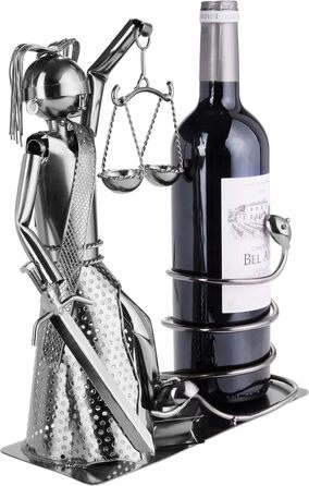 BRUBAKER Wine Bottle Holder Justice with Snake - Metal Sculpture Bottle Stand - Metal Figure Wine Gift for Lawyers, Judges, Attorneys, Law Firm - with Greeting Card