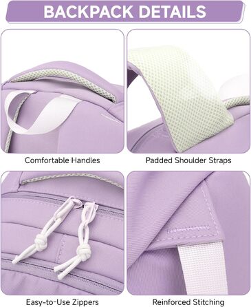 Рюкзак для підлітка, шкільний рюкзак для дівчинки з багатьма відділеннями, для учнів 3-5 класів, середньої та старшої школи, нейлоновий рюкзак для подорожей та відпочинку (фіолетовий)