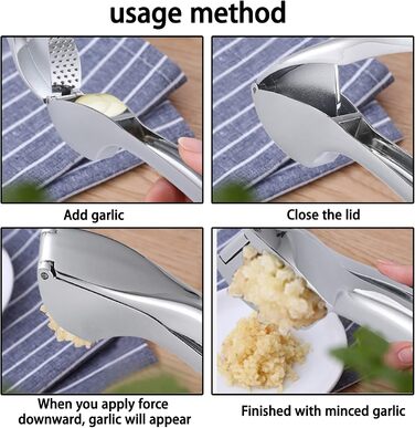 Прес для часнику з нержавіючої сталі, подрібнювач часнику та імбиру, преміум якість, легко миється, для кухні