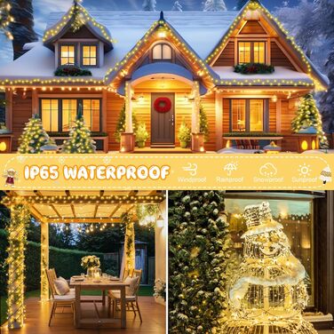 Льо́хкова гірлянда на Різдво, 200 LED, з таймером, 8 режимів, вологостійка, 40м, тепле біле світло для прикраси ялинки, саду, дому