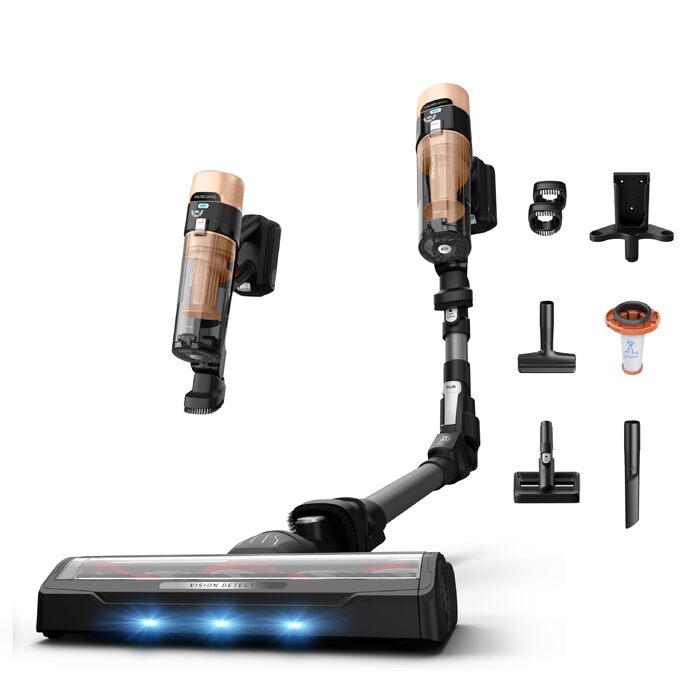 Акумуляторний вертикальний пилосос Rowenta X-Force Flex 9.60 Complete RH2099WO (Apricot) з LED-підсвіткою та набором насадок, 100 AW