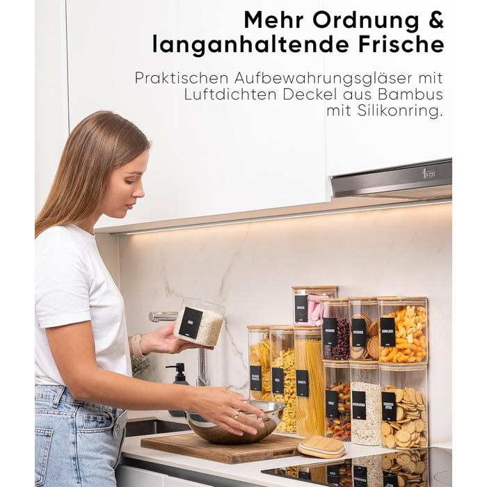 Скляні банки для зберігання Deco haus® з кришкою, набір 6 шт. [+ЕТИКЕТКИ] - 10x21 см