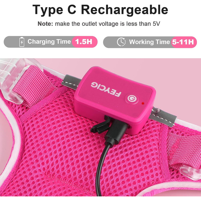 Світлодіодна шлейка для собак з підсвічуванням, світловідбиваюча, регульована, рожева, XL