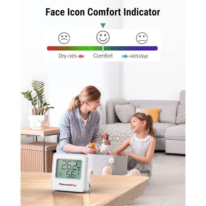 ThermoPro TP357-3 80m Bluetooth Hygrometer Indoor 3-Pack Room Thermometer Digital with APP Mini Humidity Meter with Smiley Indicator Data Graph for Indoor, Office, Wine Cellar, Greenhouse