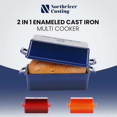 Форма для випічки хліба Northriver з емальованого чавуну 22.9x12.7 см, червона (синя), набір 2 шт. для хліба, пирогів, м'ясних рулетів
