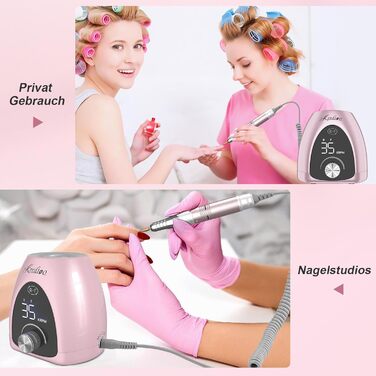 Електричний фрезер для нігтів Nagelfräser 6 в 1 з LED дисплеєм, 35000 об/хв, для манікюру, Shellac, Acrylgel, безпечний для початківців та професіоналів, рожеве золото