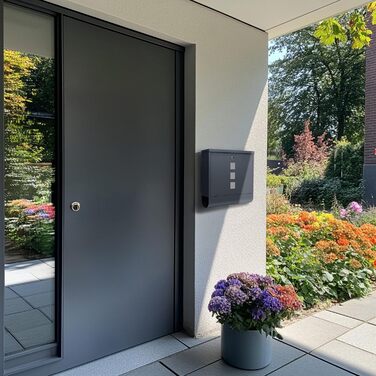 Поштовий ящик Zedelmaier XXL з нержавіючої сталі, індивідуальне гравіювання, 35x35 см, 4 ключі, для листів B5/C4, з газетницею, RAL 7016 Антрацит