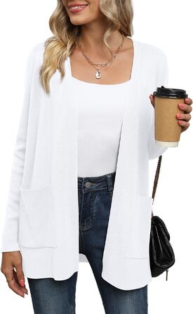 Жіночий кардиган Yommay білого кольору: елегантний, вільний крій, легкий трикотаж, довгий рукав, з кишенями, розмір XL
