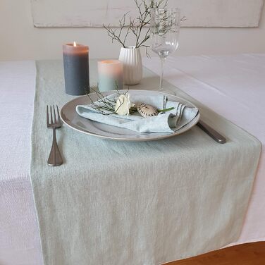Farnberg Premium Linen Table Runner - Modern Table Decoration for Kitchen Table, Dining Table - Table Runner - Tablecloth - (40 x 150 cm) - Solid Mint