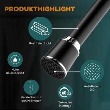 Штанга для штор Ø 32 мм, без свердління - штанга для душу та штори для вікон, перегородок та кухні (120-170 см, Чорний)