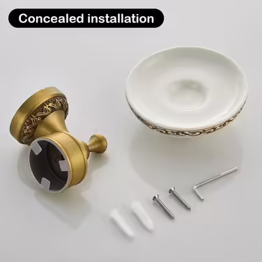 CASEWIND Soap Dish Antique, Vintage Wall Soap Holder, Retro Brass Ceramic Soap Shelf with Drill Wall Mounting Nostalgic for Shower