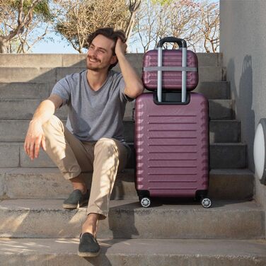 Набір валіз NUMADA 4 шт. Бордовий (75см, 63см, 53см + аксесуар), ABS, жорсткий, міцний